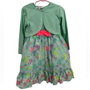 🌺 2 Pc Blueberi Boulevard Girls Floral Dress & Mint Cardigan Set/NWT/ Size 5T